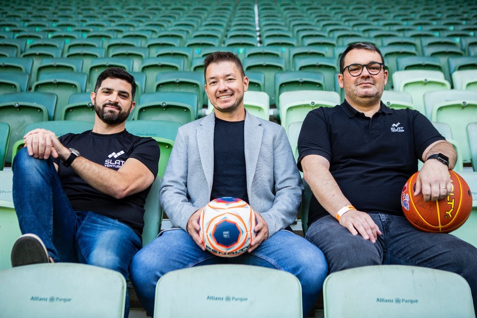 Rafael Pedreira, Fernando Patara e Sandro Valeri se juntam para lançar o fundo Sports Angels, parceria da Arena Hub com a Slat Catalyst — Foto: Arena Hub/Robson Santos