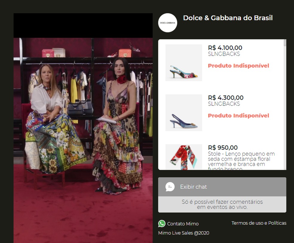 Dolce & Gabbana é uma das clientes de live commerce no Mimo no Brasil — Foto: Reprodução