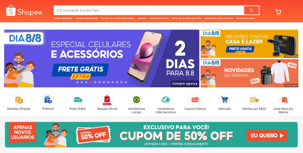 Shopee: Aplicativo baixado em 20% dos celulares brasileiros — Foto: Reprodução