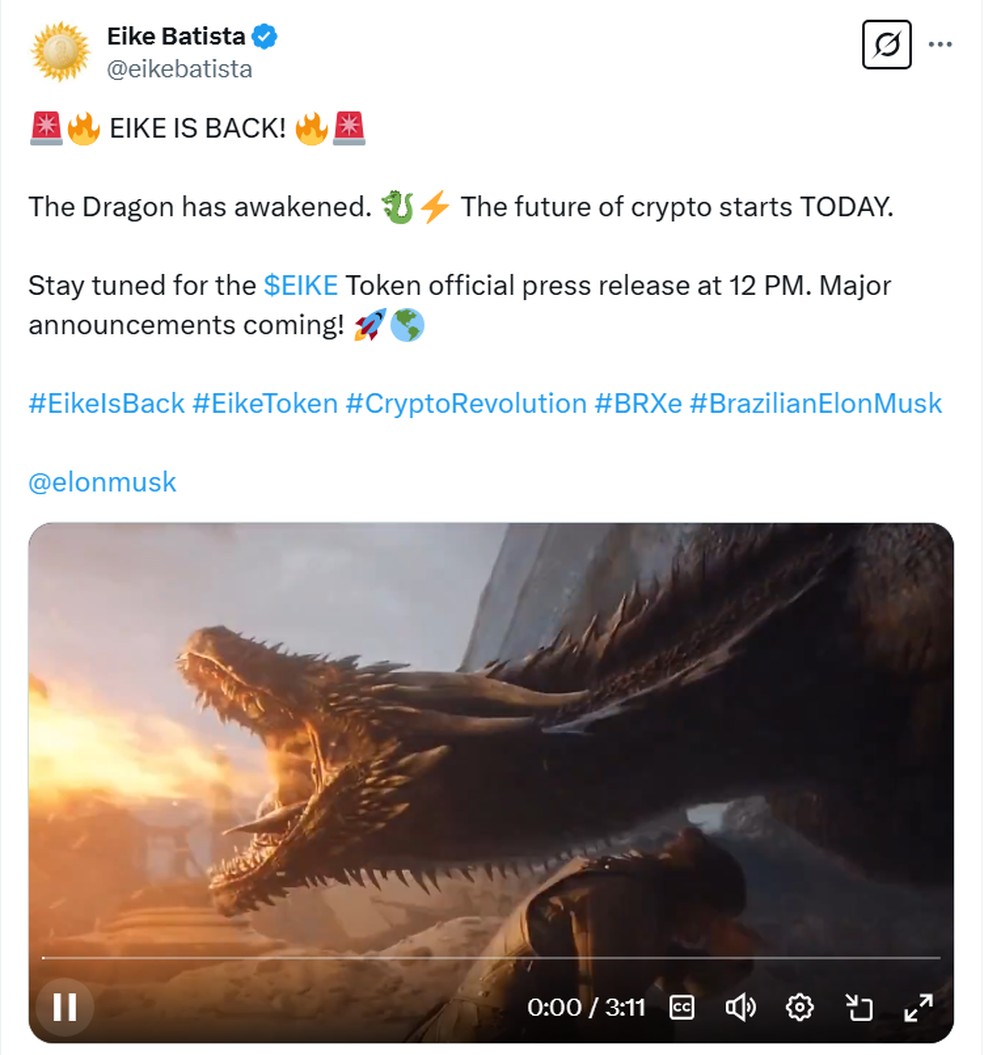 Eike ‘is back’ à mira da CVM após anúncio de criptomoeda e supercana